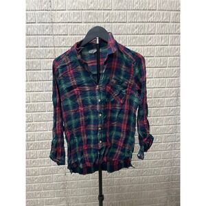 Primark Plaid Long Sleeve Button Up Shirt Blue Red Green‎ Womens Size 6